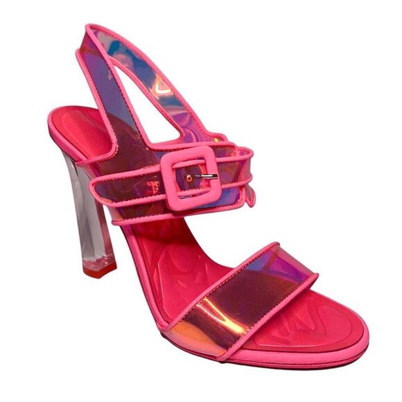 Christian Louboutin Iridescent Pink PVC Duniss 100 Slingback EU 36.5 US 6.5 Heel - Picture 1 of 10